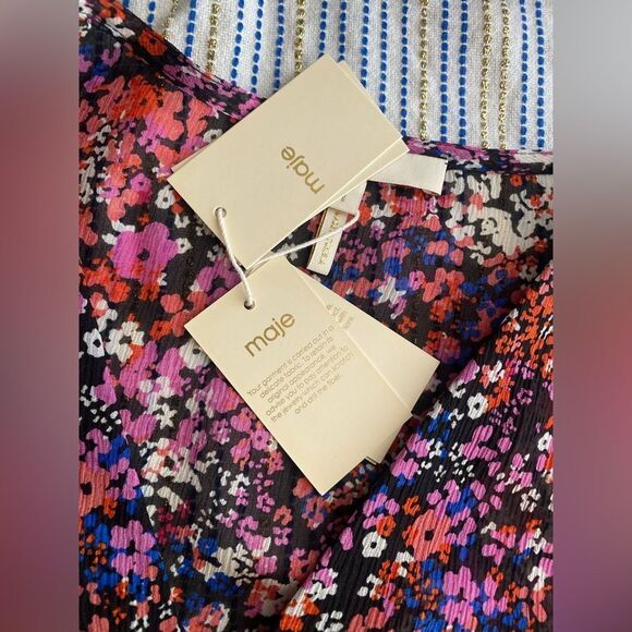 MAJE 100% Silk Lehane Pink Floral Sheer Long Sleeve  Blouse Top Size S (1) NWT - Picture 14 of 16